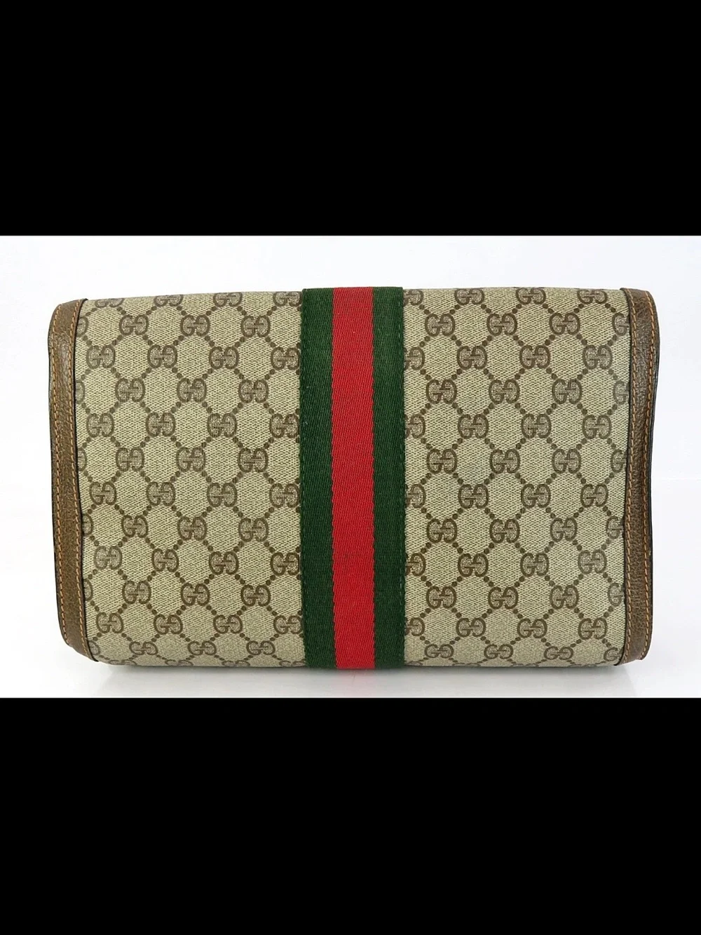 Gucci Monogram Clutch with Signature Green and Red Web Stripe